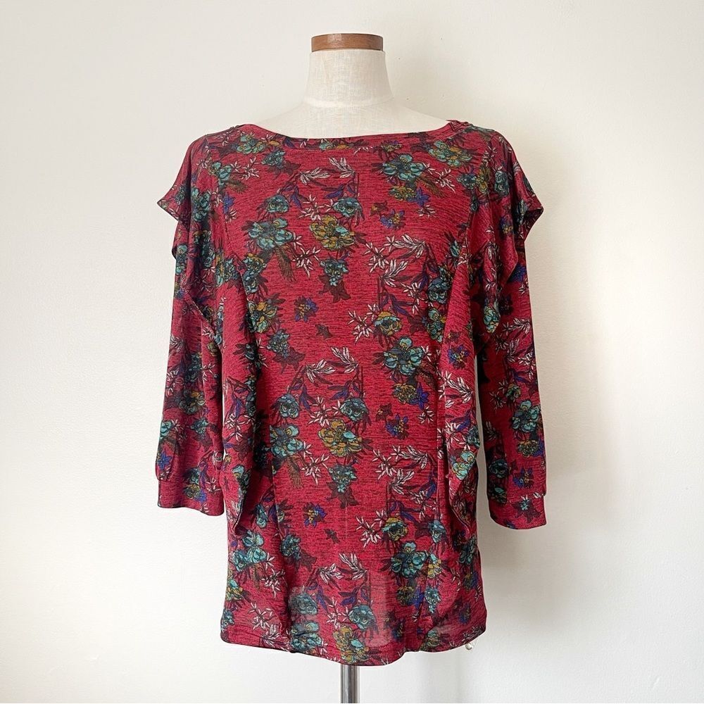 Free People Red Combo Dock Street Tunic printed top Size Medium NWT